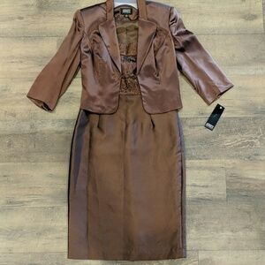 NWT Adrianna Papell Brown Silk Dress with Jacket Size 4